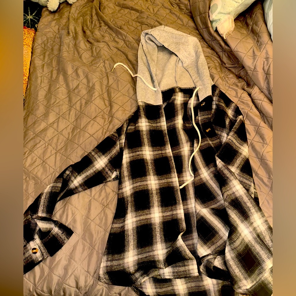 Perfect neural plaid button up with hood